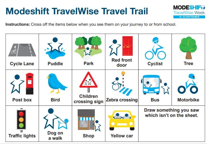 Complete the travel trail game during our Travel Wise fortnight. A few paper copies are available at the office. Post photos while playing, have fun! <a href="/LadywoodKH/">Ladywood Primary and Nursery School</a> <a href="/TeamModeshift/">Team Modeshift</a>