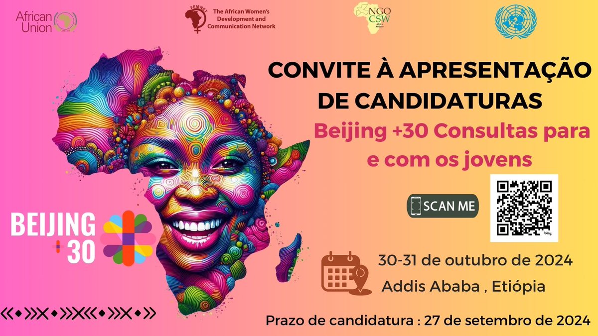 FemnetProg's tweet photo. 🌍Youth Call for Applications! 🌍
📢 We are calling on all youth across Africa to apply for the Beijing +30 Youth Consultation.

English: https://t.co/MIaaCy5VZH
French: https://t.co/DbhC36KBAl
Portuguese: https://t.co/WOIwW0oqy3
Arabic: https://t.co/zapegkcvSF

#Beijing30 https://t.co/sZI85hLjqe