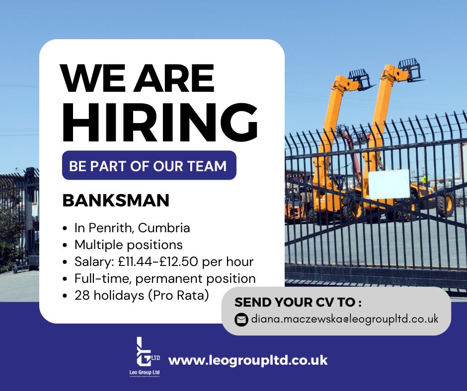 Leo Group Ltd (@leogroupltd1) on Twitter photo We are currently looking to hire multiple Banksman positions at our Omega Proteins facility in #Penrith.
For more information and a detailed job description, please contact Diana Maczewska at diana.maczewska@leogroupltd.co.uk
#Cumbria #Banksman #NewJob #HiringNow #JobOpportunity We are currently looking to hire multiple Banksman positions at our Omega Proteins facility in #Penrith.
For more information and a detailed job description, please contact Diana Maczewska at diana.maczewska@leogroupltd.co.uk
#Cumbria #Banksman #NewJob #HiringNow #JobOpportunity