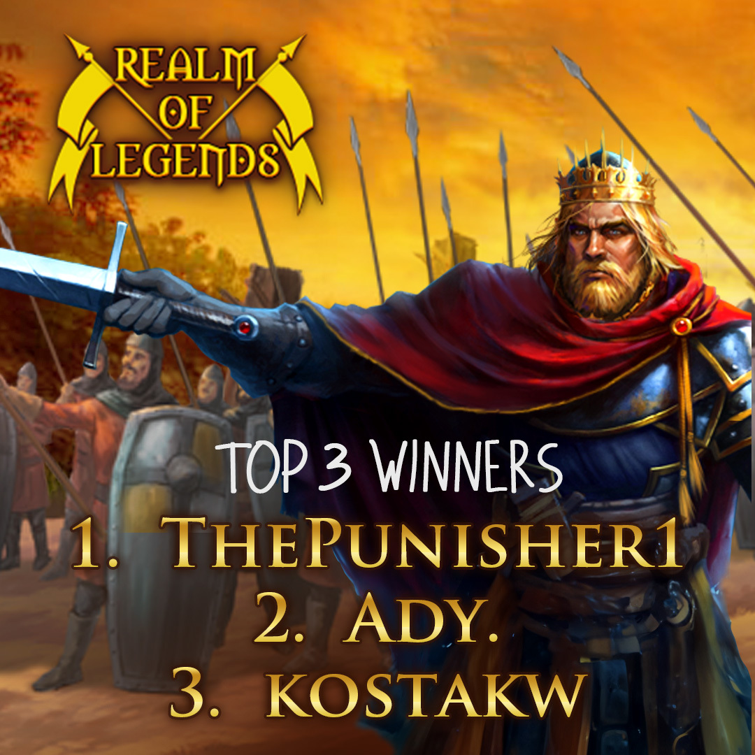 🎉 Congratulations to the top 3 champions of the Realm of Legends! 👑🏆 Your skills, strategy, and determination have earned you a place in the history books! ⚔️ A huge shoutout to our legendary winners – you've proven your dominance in the realm! 🌟 #RealmOfLegends #Top3