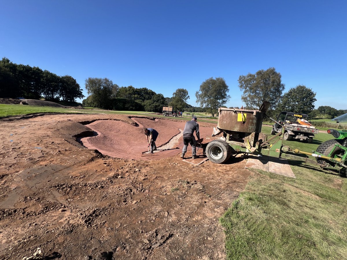 New carry bunker about 50 yards short of the 4th green. Base gone in today and revetted edge will be in tomorrow. Great day for bunker work for ⁦<a href="/pgcgolf/">Pleasington Greens Team</a>⁩ - long may it continue! 🌞🌞