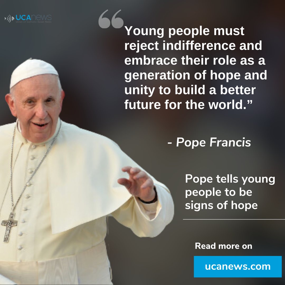 UCANSriLanka's tweet image. Pope Francis urges young people to embrace unity, reject indifference, promote dignity, and be inspired by martyrs to build a future of hope, peace, and service for all humanity.
Read more... ucanews.com/news/pope-tell…
#PopeFrancis #YouthForHope #SignsOfHope #EmbraceUnity