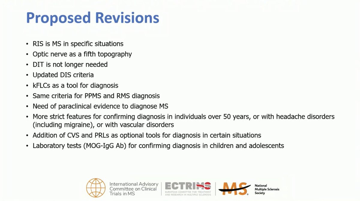 2024 revised McDonald criteria for MS. Proposed revisions. 
#ECTRIMS #ECTRIMS2024 #MultipleSclerosis
