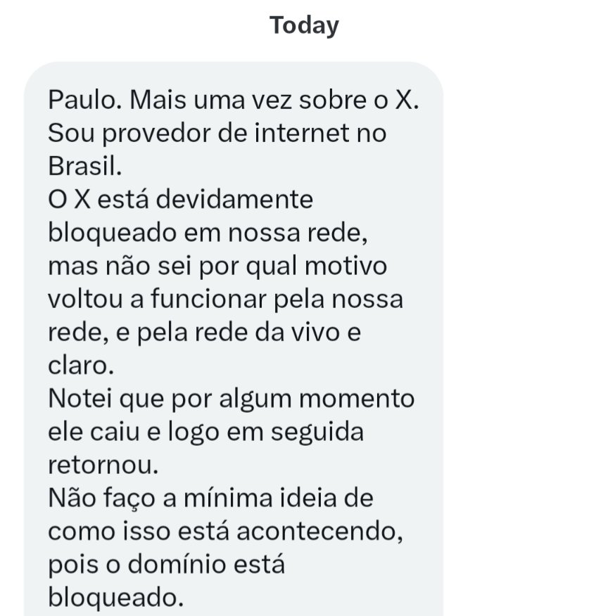 Relato de um provedor sobre o súbito funcionamento do X no Brasil.