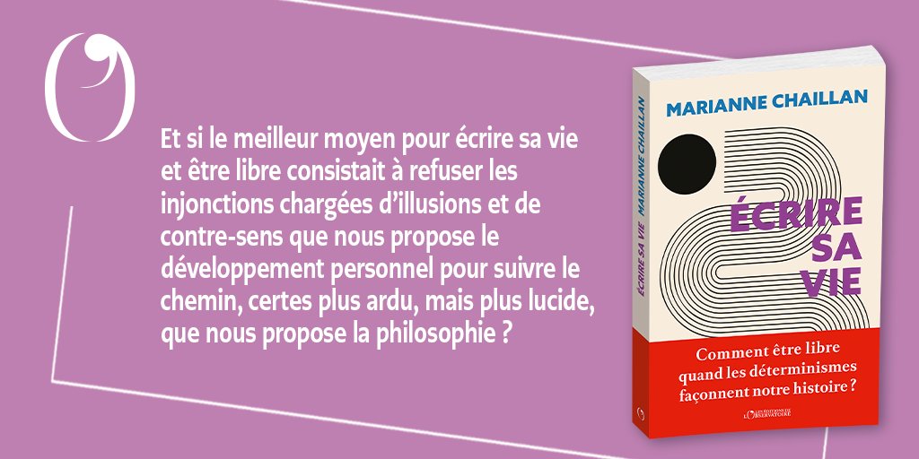 📕 Aujourd'hui en librairie, « Écrire sa vie », de <a href="/Chaillan_M/">Marianne Chaillan</a>.

Et si, avec cet impératif de liberté adossé à un culte illusoire du moi, nous nous promettions paradoxalement à la plus grande servitude ?