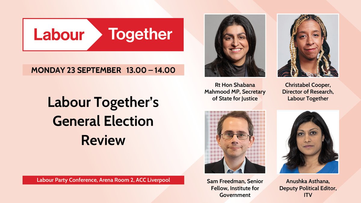 Labour Together (@labourtogether) on Twitter photo 🗳️Labour Together's General Election Review (Monday 13:00-14:00) 🗳️
Discuss Labour Together's review of the General Election with <a href="/ShabanaMahmood/">Shabana Mahmood MP</a>, <a href="/ChristabelCoops/">Christabel Cooper</a>, <a href="/Samfr/">Sam Freedman</a>, <a href="/AnushkaAsthana/">Anushka Asthana</a>, & <a href="/matthewrupton/">Matthew Upton</a>
eventbrite.co.uk/e/labour-toget… 🗳️Labour Together's General Election Review (Monday 13:00-14:00) 🗳️
Discuss Labour Together's review of the General Election with <a href="/ShabanaMahmood/">Shabana Mahmood MP</a>, <a href="/ChristabelCoops/">Christabel Cooper</a>, <a href="/Samfr/">Sam Freedman</a>, <a href="/AnushkaAsthana/">Anushka Asthana</a>, & <a href="/matthewrupton/">Matthew Upton</a>
eventbrite.co.uk/e/labour-toget…