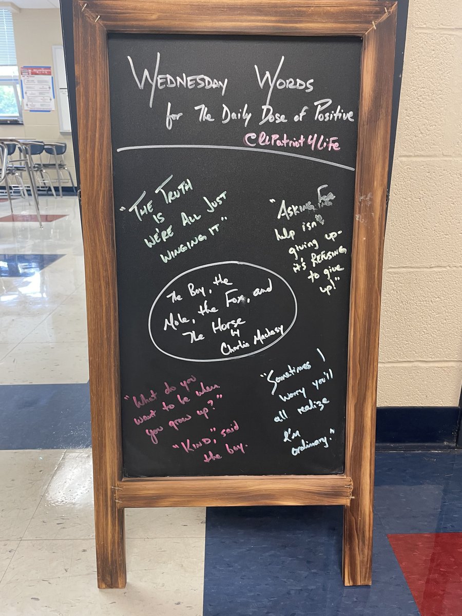 RLPatriot4Life's tweet photo. Wednesday's Words of Wisdom for the Daily Dose of Positive come from @charliemackesy. One of my favorite expressions in class is "Words should be WEIGHED not counted." THESE from The Boy, the Mole, the Fox &amp; the Horse" are worth a TON!
"The truth is, we're all just winging it." https://t.co/BmNhlb6l2N