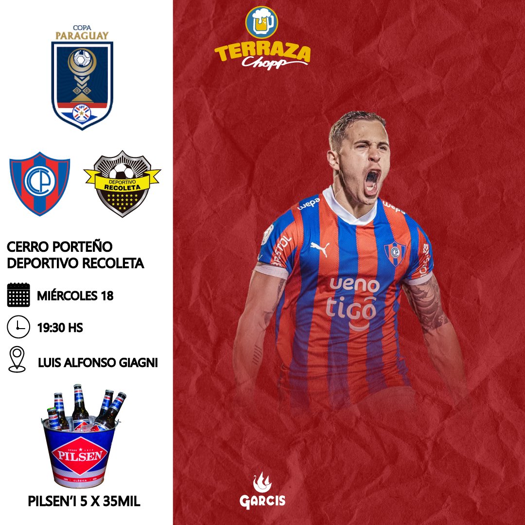 Hoy Cerro Porteño vs Deportivo Recoleta por las pantallas de Terraza Chopp ⚽️🍻
• Pilsen’i 5x35 mil gs

📲 +Info al WhatsApp 👉🏻 wa.me/595981542888