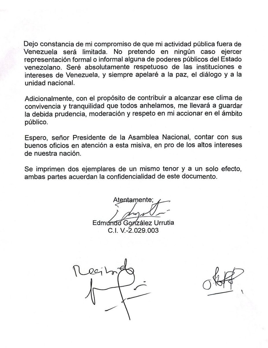 📌 Aquí la carta firmada por Edmundo González Urrutia dónde reconoce sentencia del TSJ que valida triunfo del presidente Nicolás Maduro en la elecciones del #28J