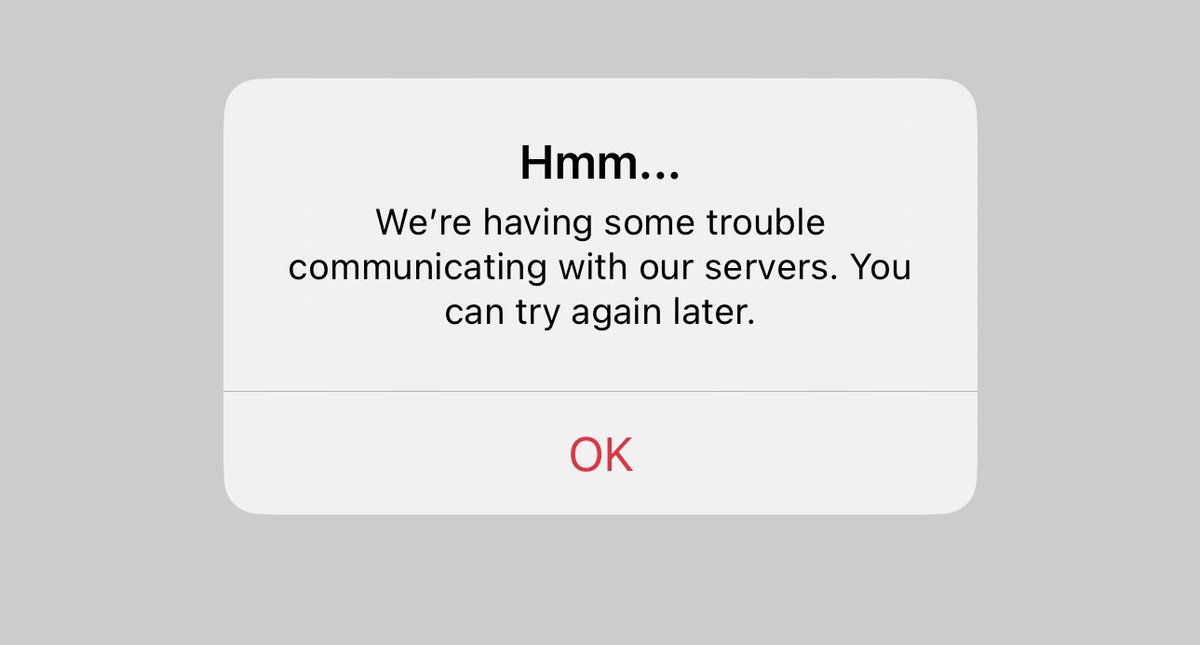 MikeSingletary's tweet photo. @OpenTable App hasn’t worked all day. Getting this error, whether on wifi or cellular. Restarted phone. No go. iOS18 https://t.co/FGMqkUsHRG