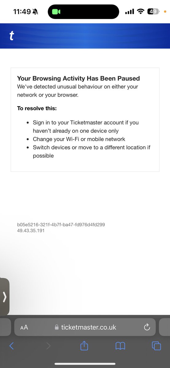 ReadWithManvi's tweet photo. @TicketmasterCS I live in the UK but Ive come to India to visit family. Not able to access Coldplay tickets because the Ticketmaster site says that they’ve paused browsing activity. This was not a problem before because Ive booked Louis Tomlinson tickets from India itself. https://t.co/5XAzKb1EeR