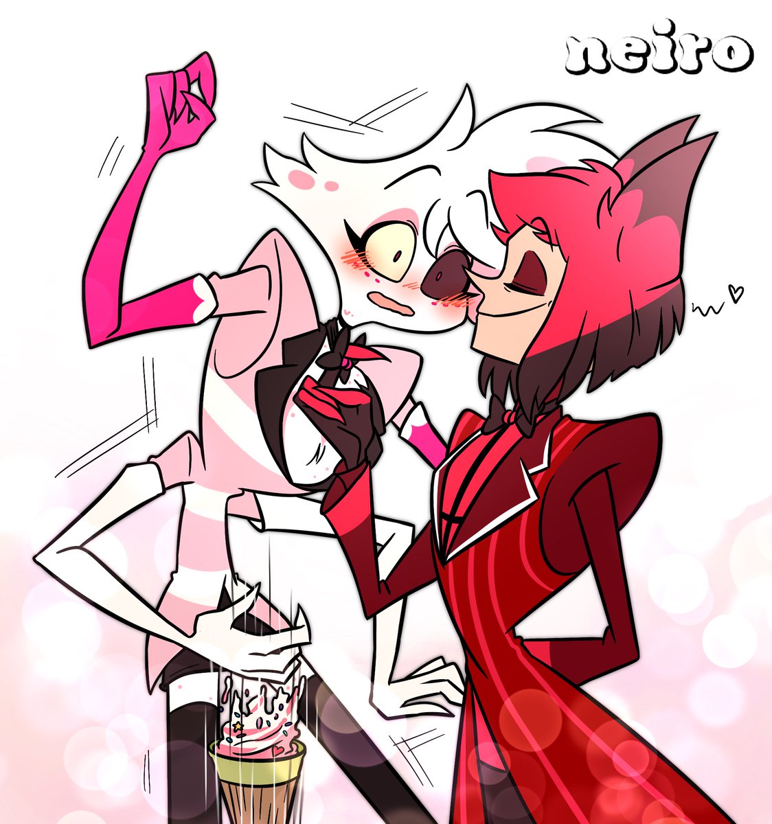 I’ve been pretty busy lately but how could I have not joined in the art train of making the boys smooch and being lovely dovey ☺️💖
#radiodust #HazbinHotel #HazbinHotelAlastor #HazbinHotelAngelDust