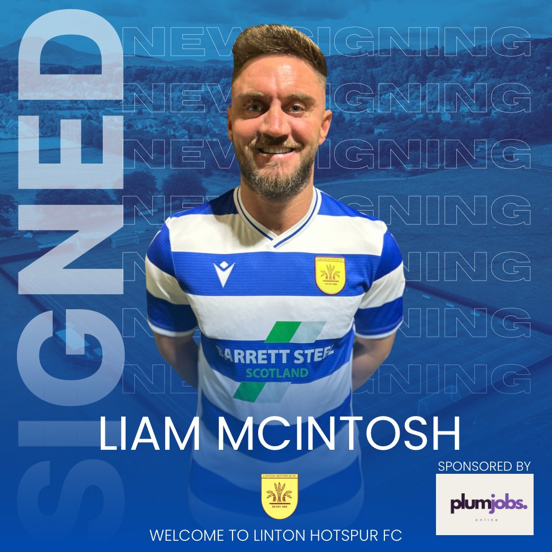 LintonHotspurs's tweet photo. 🆕✍️............

Another coup for the Club as we secure the signature of Liam Macintosh until 2026. Liam (31) comes in with a vast East of Scotland experience which will undoubtedly benefit the younger ones around him in the forward areas. A great lad who has plied his trades in the EoS ranks between Vale of Leithen, Whitehill Welfare, Newtongrange star and most recently Preston Athletic.

Welcome to New Moor Road Liam. 😎

Liam is kindly sponsored by @plumjobsonline 🙌

🔗 https://t.co/kSj0NOcsKW 

🆕✍️⤵️
In a move to bolster the squad in light of defensive injuries, young Hamish Quinn comes in from Loan from EoS Premier side Tynecastle FC (Thank you for your cooperation in making the move happen). Hamish (19) operates at centre half and presents a commanding figure at 6’3! Hamish recently moved east from his native Troon to pursue his studies in Edinburgh having played with Troon FC under 20’s, prior to his move to Tynecastle FC. 

Welcome to the Hotspur Hamish and we wish you all the best for your loan period at New Moor Road! 🤝

#MontheSpurs 🔵⚪