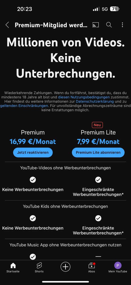 Was für gottlose Preise von YouTube