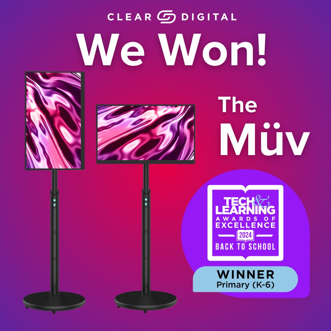 getcleardigital's tweet image. We are pleased to announce that our product, The Müv, has won in this year’s Tech &amp;amp; Learning Awards of Excellence: Back to School 2024 within the Primary category🎉

#TechAndLearning #AwardsOfExcellence #Winners2024