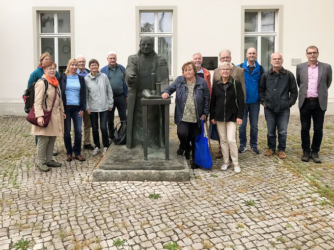 Honoring Friedlieb Ferdinand Runge in Oranienburg: GDCh Members gathered at the Runge monument in Oranienburg on Sep 18, 2024—a memorable stop during a late summer excursion · photo courtesy Gisela Boeck