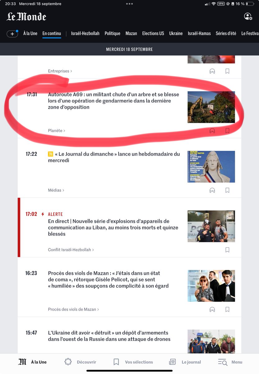⁦<a href="/lemondefr/">Le Monde</a>⁩ fait un titre sur un militant qui chute d’un arbre et se blesse au moment d’un violent refus d’obtempérer où un gendarme a voltigé écrasé par une voiture 🤦🏻‍♂️🤦🏻‍♂️🤦🏻‍♂️🤦🏻‍♂️🤦🏻‍♂️
