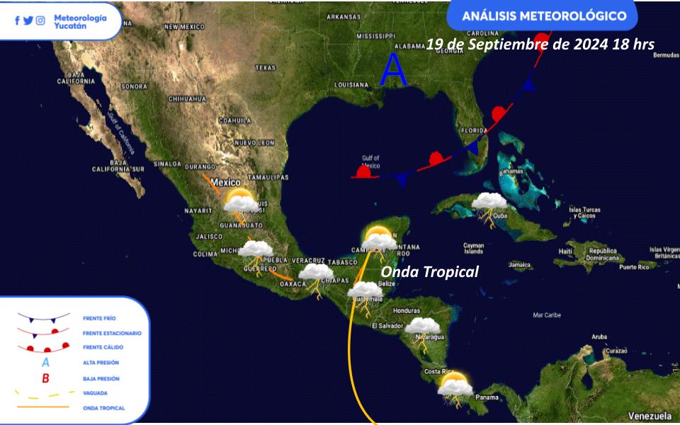 😃 ¡Buenos días! ☕🥞 El paso de la onda tropical núm. 24 por la región, en interacción con la "Vaguada Maya" y una vaguada adicional en media tropósfera, favorecerá el desarrollo de ⛈️ tormentas en varias zonas de la península de Yucatán durante el transcurso de este jueves.