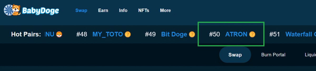 ATRONPROTOCOL's tweet photo. We are #Trending on @babydoge SWAP!!!
Let's get higher in the rankings!!! Buy $ATRON ๐ on #babydogeswap
Join our TG to learn more about our protocol โฌ๏ธ
https://t.co/QK72noUto8
#bullishonatron #atron #volume #paymewithausd #atrontoken #ausd #bullish #arbitrage #bullrun https://t.co/cejw0aAoT3