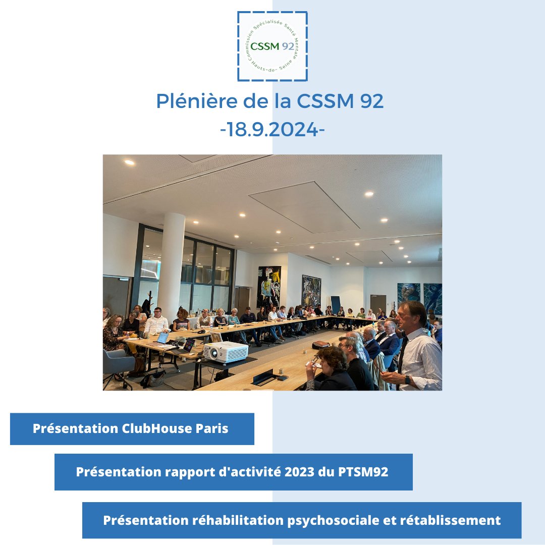 PTSM_92's tweet photo. Session plénière de la CSSM92 18.09.24 

Un grand merci aux participants 🤝🏼 &amp; aux orateurs pour les présentations🏡🌞

Prochaine rencontre en décembre !
#Hautsdeseine #santé #PTSM92 #PTSM #échange #plénière #CSSM https://t.co/gqEoHJnqcP