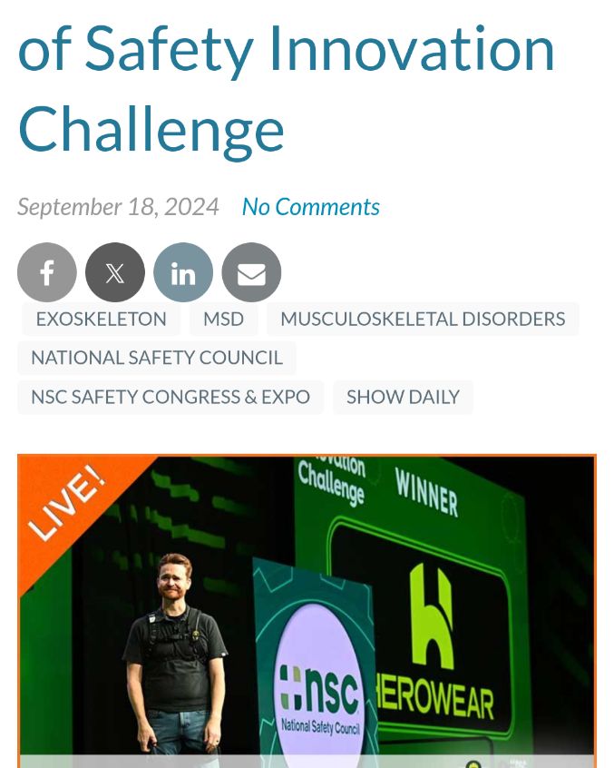 Grateful to have been selected as the winner for the #NSC2024 Safety Innovation Challenge!

We got the chance to show a panel of judges what makes the Apex 2 exosuit so game changing, then the audience voted and we were the overwhelming choice!

safetyandhealthmagazine.com/articles/25968…