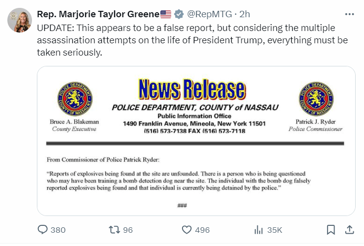 Charlie09274926's tweet photo. @lajarvik @RepMTG Here's ya go.  Marge admits the reports were false. https://t.co/GA0WaDXbA1