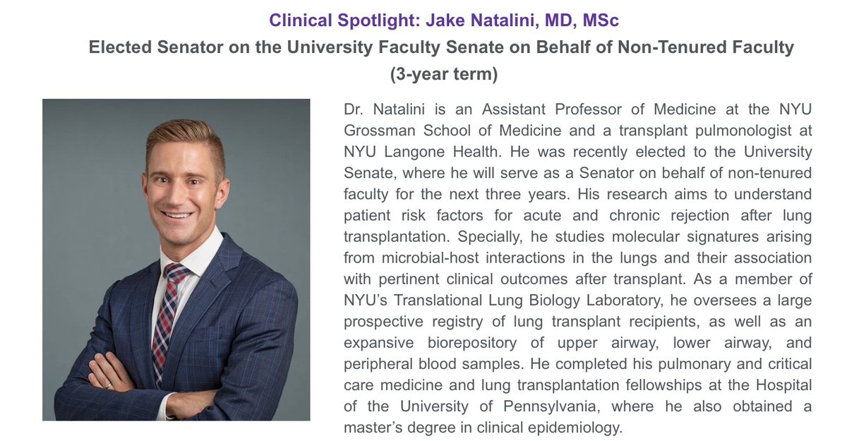 NYULangonePCCSM (@nyulangonepccsm) on Twitter photo For today's Clinical Faculty Spotlight, we're thrilled to feature the achievements of <a href="/JakeNatalini/">Jake Natalini</a>, #Lungtransplant Faculty member <a href="/nyulangone/">NYU Langone Health</a>!
๐ more about Dr. Natalini ๐ bit.ly/3XjODFV
#Meded #Lungdisease #ILD #PCCM For today's Clinical Faculty Spotlight, we're thrilled to feature the achievements of <a href="/JakeNatalini/">Jake Natalini</a>, #Lungtransplant Faculty member <a href="/nyulangone/">NYU Langone Health</a>!
๐ more about Dr. Natalini ๐ bit.ly/3XjODFV
#Meded #Lungdisease #ILD #PCCM