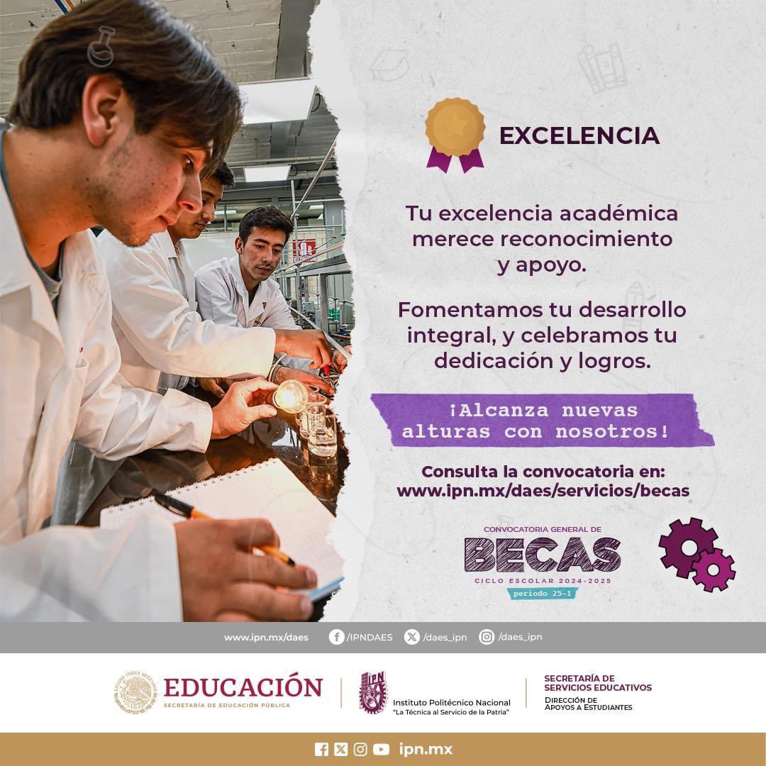 Conoce algunos de los requisitos de la Beca Excelencia y no pierdas esta oportunidad de apoyo para tus estudios. 
 Consulta la convocatoria y verifica los requisitos aquí:  ipn.mx/assets/files/d…    📚🎓 #becasipn  #becas2024    #excelenciaacadémica