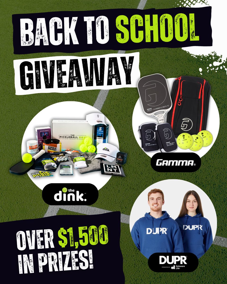 Only 2 days left to enter the Back to School Giveaway! ⌛️

Win: 
🏆 $1,500 in GAMMA Pickleball Gear
🎁 Bonus: 1x The Pickleball Box

How to enter: 
1⃣ Follow <a href="/pickleball/">The Dink Pickleball</a> + <a href="/gammapickleball/">GAMMA Pickleball</a> + <a href="/DUPRpb/">DUPR</a> 
2⃣ Retweet &amp; reply to this post   
3⃣ Hit the the link in our bio to enter