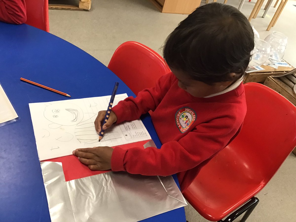 Highlees's tweet photo. EYFS had their first #Drawingclub session today and loved it! 
We looked at the text ‘The Tiger who came to tea’ and the children created their own stripy tiger 🐅 @GregBottrill https://t.co/P3M90ckg29
