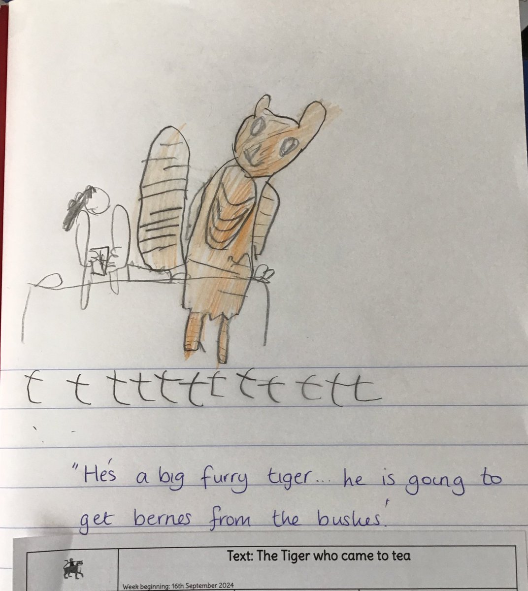Highlees's tweet photo. EYFS had their first #Drawingclub session today and loved it! 
We looked at the text ‘The Tiger who came to tea’ and the children created their own stripy tiger 🐅 @GregBottrill https://t.co/P3M90ckg29
