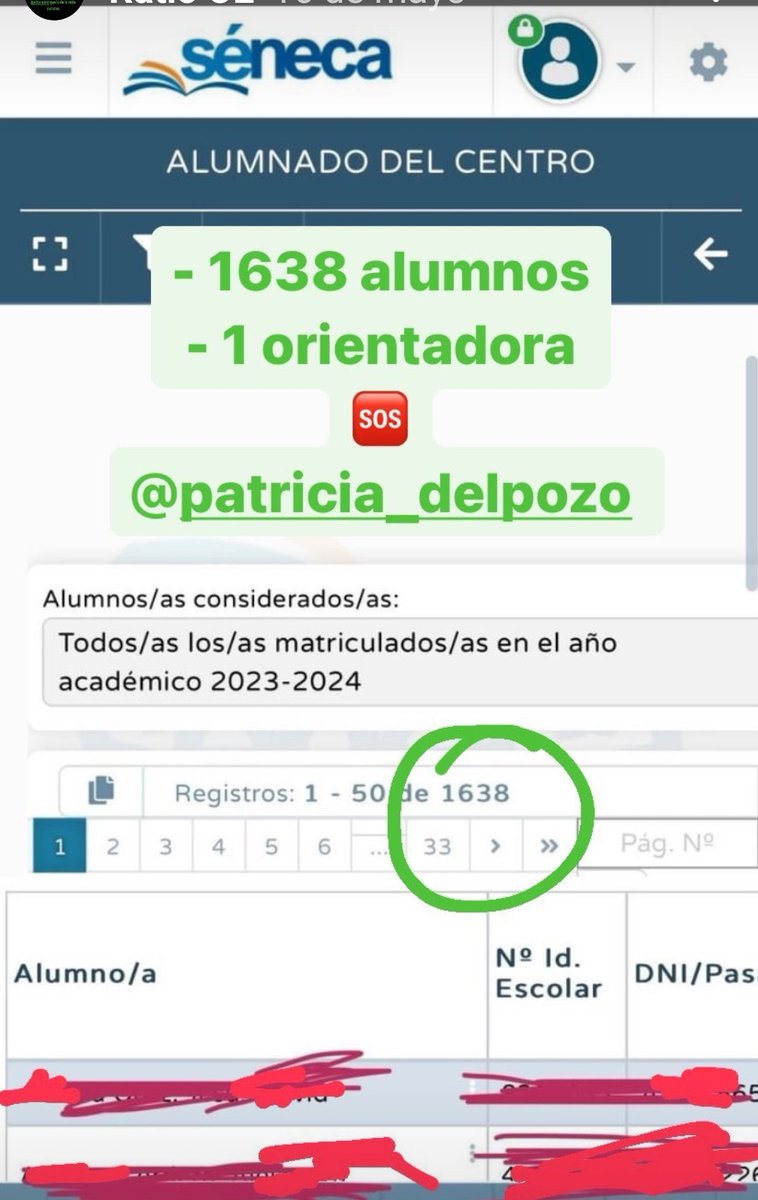 Su señoría <a href="/MC_CastilloMena/">Mª Carmen Castillo Mena</a>: 

🛑No es verdad que la sustitución del IES VIRGEN DE LA ESPERANZA esté cubierta.

🛑Lleva desde el 4 de septiembre solicitada. Aún no ha salido en SIPRI.

Es solamente un ejemplo de orientadores  desbordados

AQUI más casos de ratios imposibles 🆘