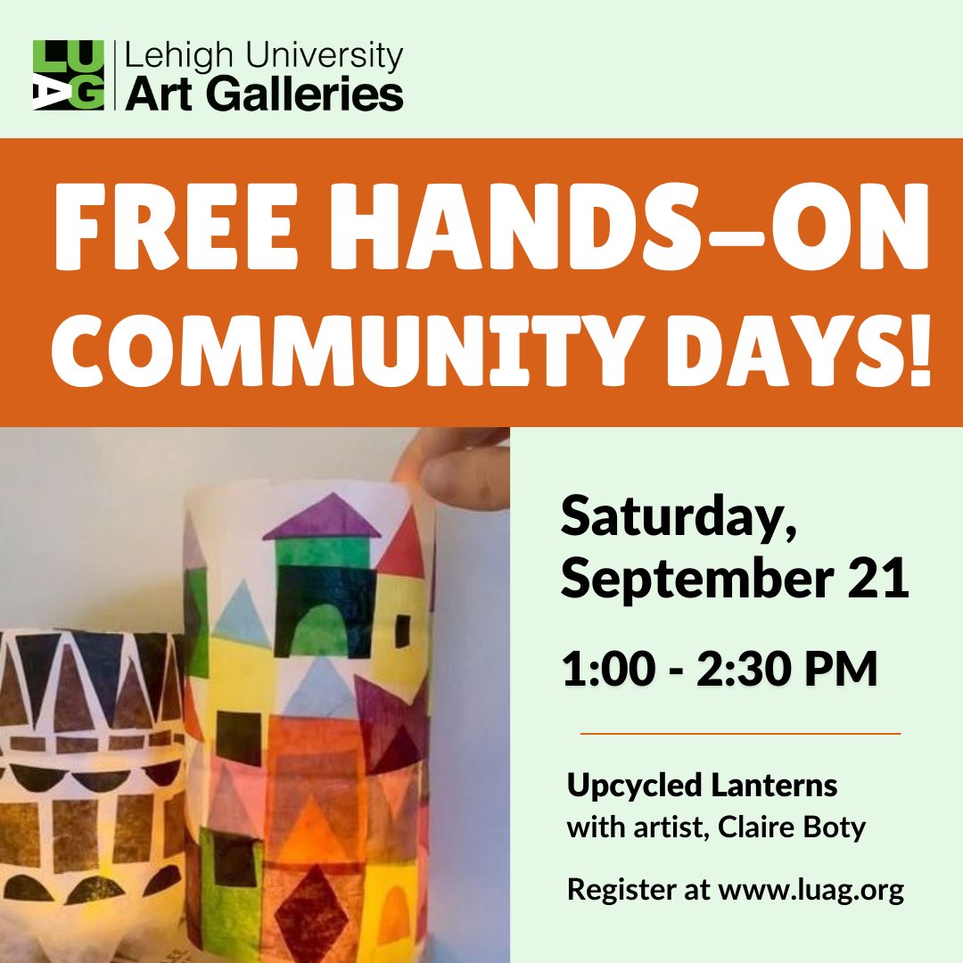 Join us this Saturday, 9/21 at 1pm!✨

COMMUNITY WORKSHOP: Upcycled Playhouse Lantern
At the LUAG Main Galleries 

FREE and all are welcome

Register at LUAG.org