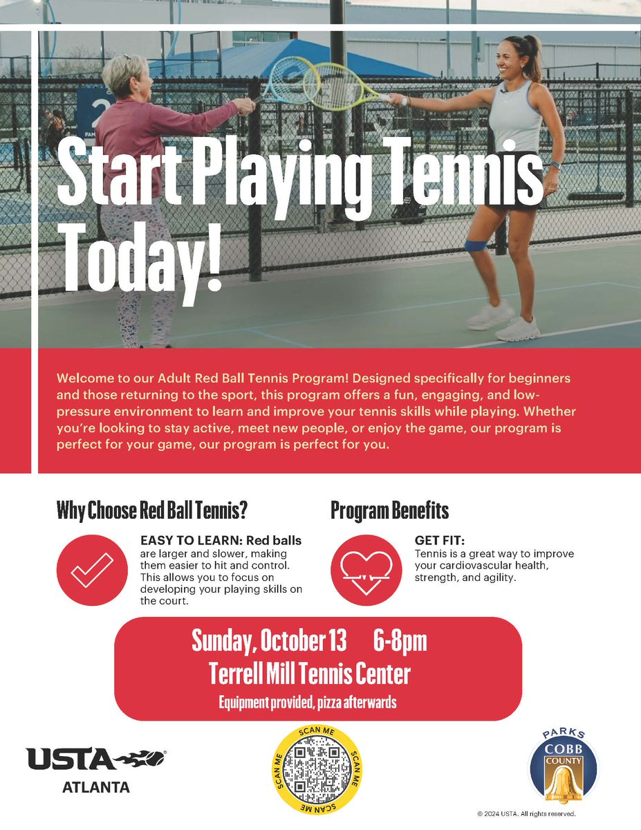 CobbCountyPARKS's tweet photo. Learn to play tennis today!!! @CobbSchools @cobbcounty @cobbcountygovt @EastCobbPatch @EastCobbNewsNow @eastcobber @USTA_Atlanta @USTA_Georgia @ustasouthern https://t.co/SI5wLfUEN2