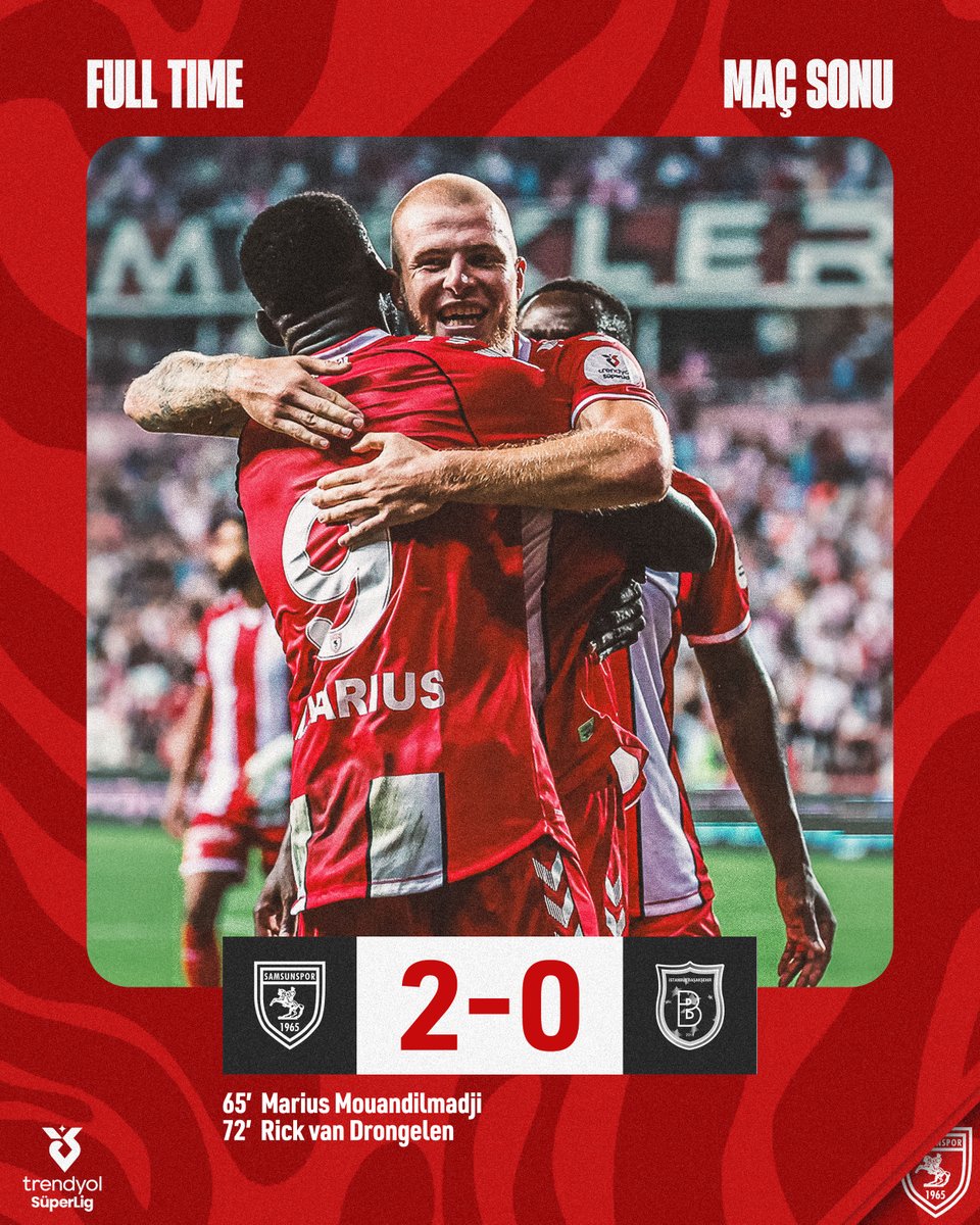 Samsunspor's tweet photo. ⏱️ 90+6' :  Maç bitti!

Samsunspor 2 - 0 Rams Başakşehir

#SAMvİBFK https://t.co/YfGid8eUrX