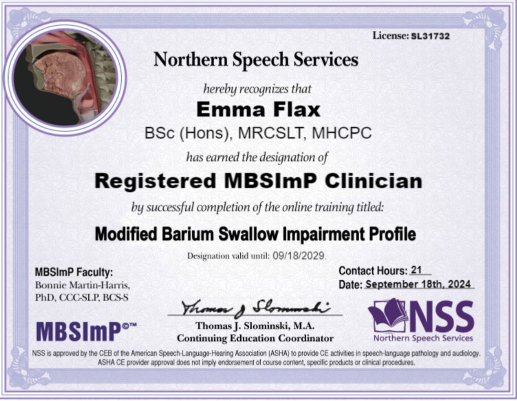 21 contact hours later and I am DONE! 🙌

I am finally a Registered MBSImP Clinician! 🥳🥳🥳 

#MBSImP #SwallowImpairment #MySLTDay