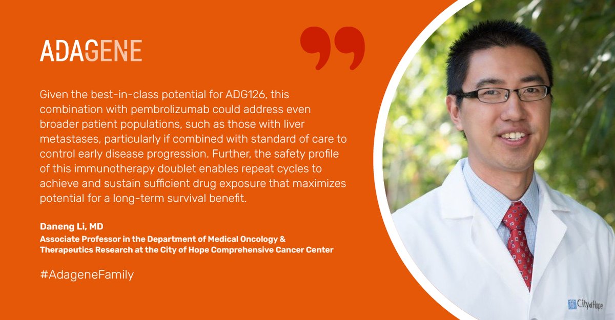 AdageneGlobal's tweet image. With safety comparable to historical data for pembro monotherapy, our masked ADG126 in combo with pembro showed an encouraging efficacy signal, durable disease control and an early survival benefit in MSS CRC patients.   loom.ly/u18V-Yk

Thanks to Daneng Li!