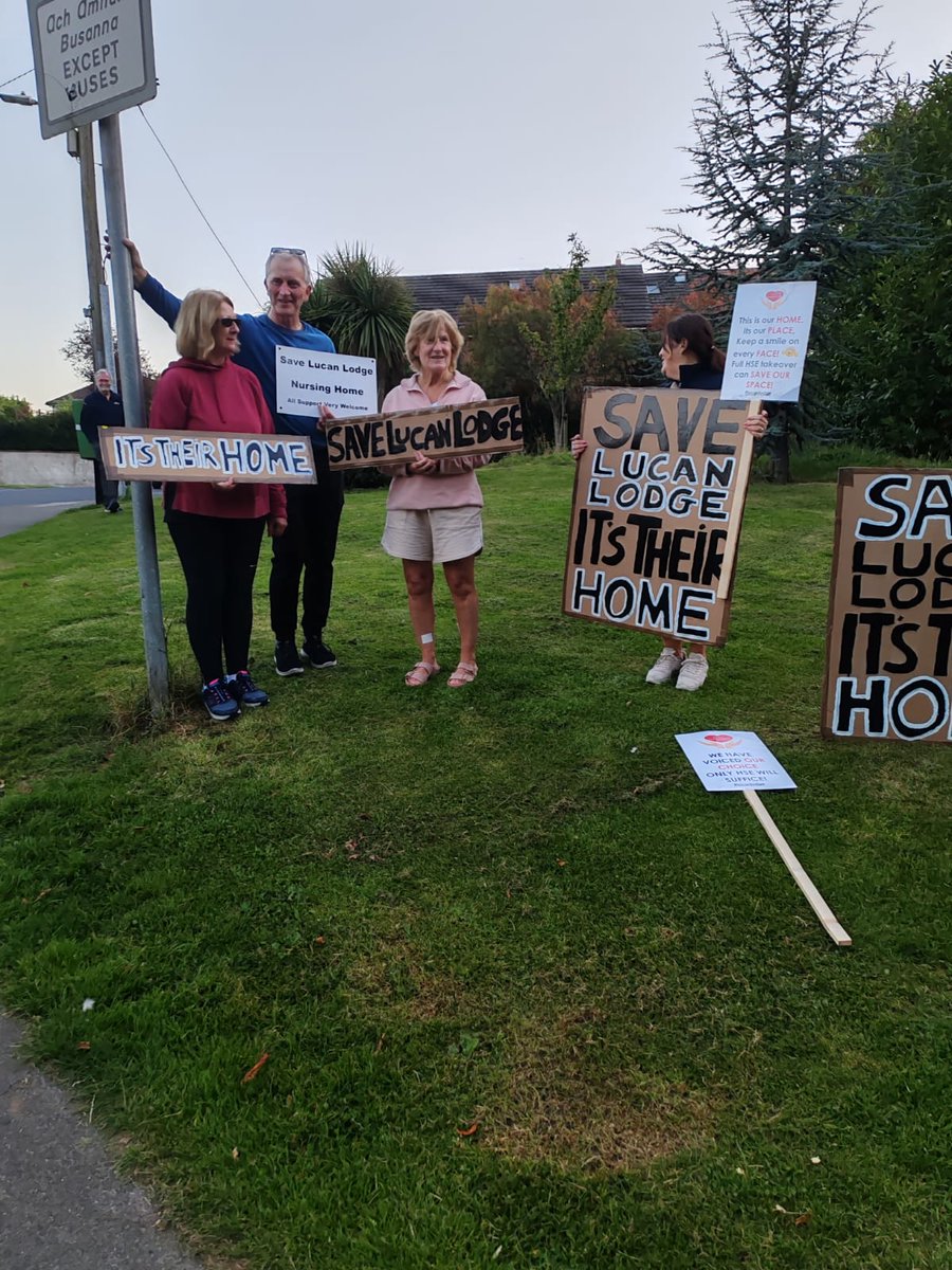 CareChampions2's tweet photo. Lucan Lodge families out this evening continuing their protest demanding the @HSELive take over Lucan Lodge long term. Residents should not pay the price for the failure of government funded private businesses. Lucan cannot afford the loss of 74 nursing home beds.
@MaryButlerTD @BernardGloster @MarkWardSF @Ginosocialist @roinnslainte