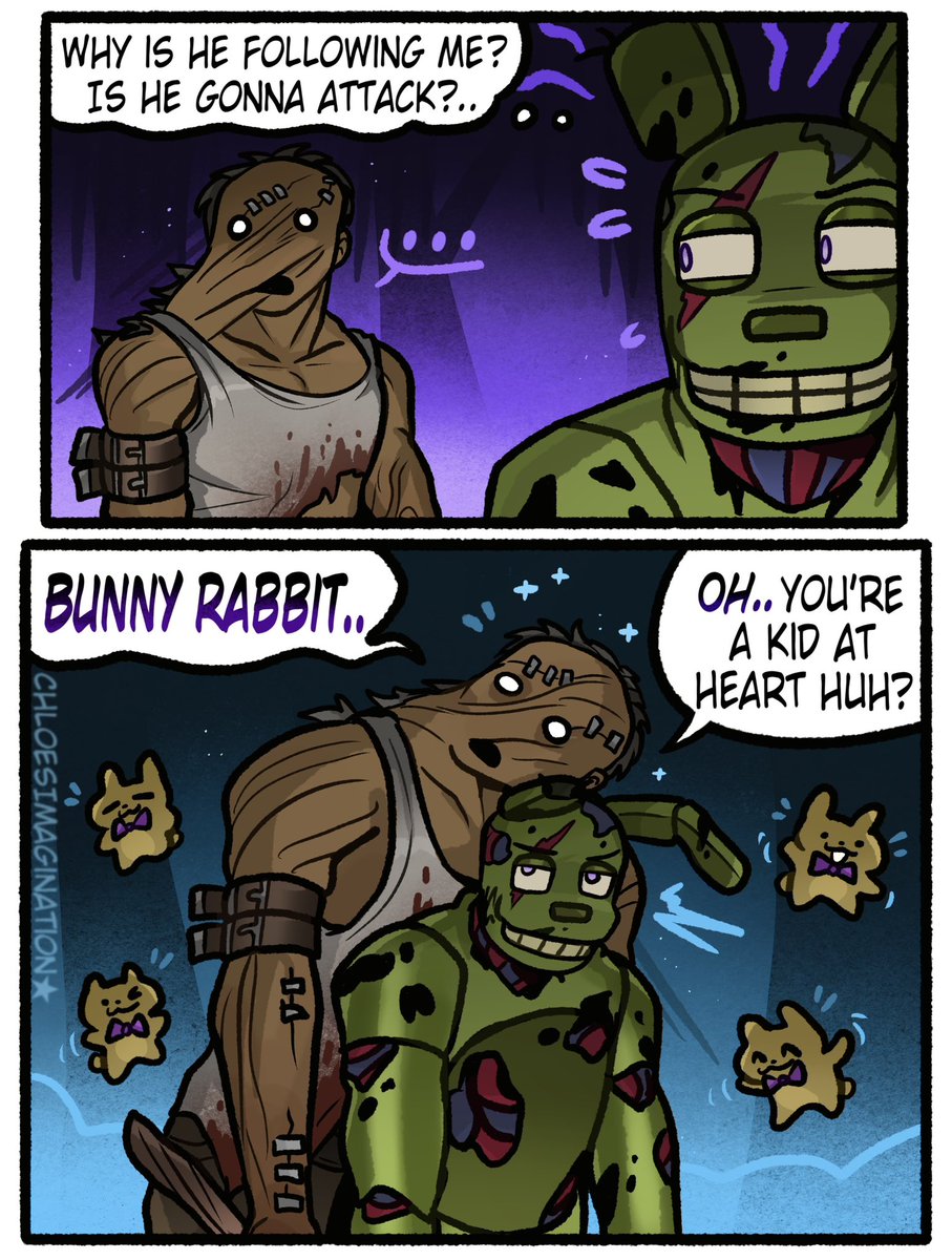 ChloeImagine's tweet photo. Springtrap making friends in Dead by Daylight,, https://t.co/YEdw4LwC2n
