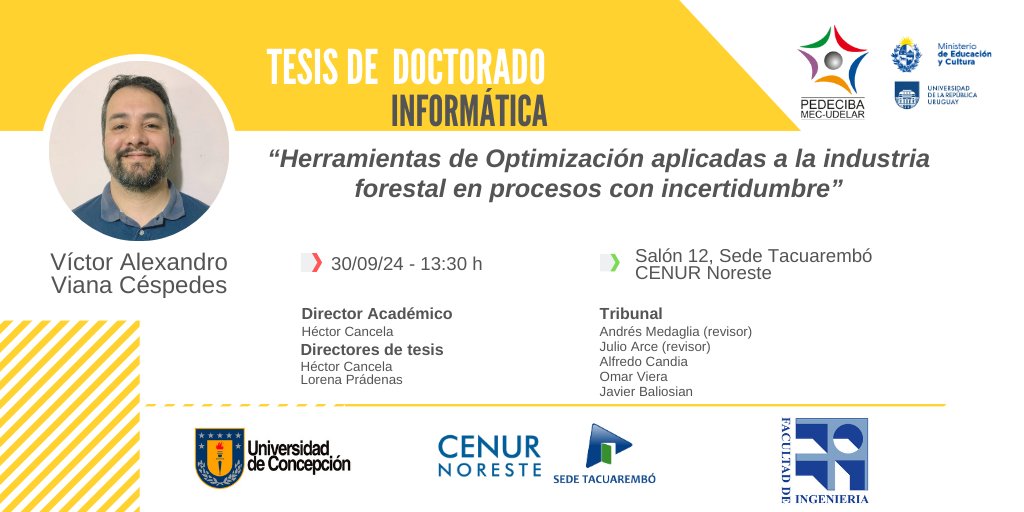 Defensa de tesis de Doctorado de Victor Viana
Lunes 30/09 desde las 13:30hs
Salón 12, Sede Tacuarembó del CENUR Noreste, UdelaR

Si la investigación continúa, la ciencia avanza y la sociedad toda se beneficia
#SomosPEDECIBA apoyando el Desarrollo de las #CienciasBásicas