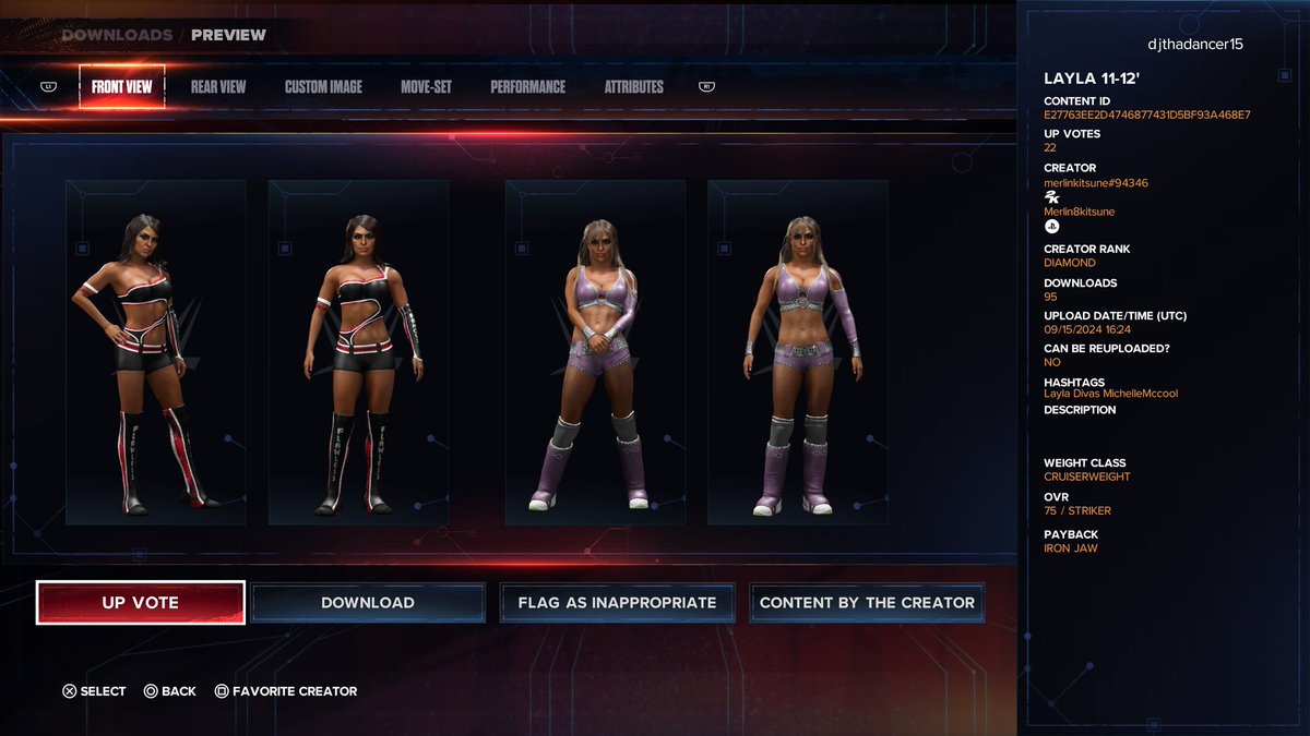 BratY2KDJ2003's tweet image. Shotout to this amazing talent for making layla!!! And the flawless logo I used for her the og!!! #WWE2K24 #laycool #FLAWLESS