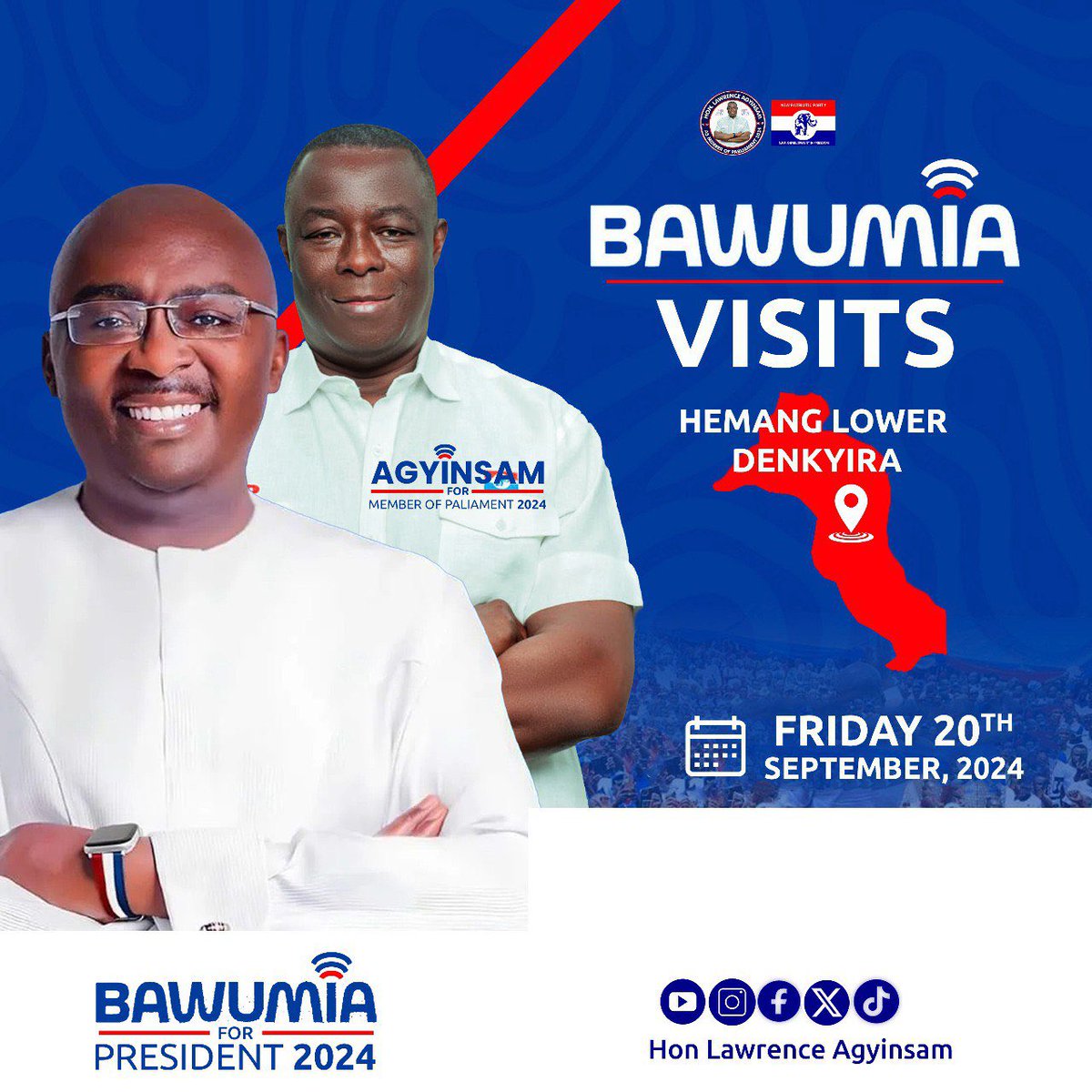 AgyinsamTSA's tweet photo. Dr. Bawumia Tours Hemang Lower Denkyira this Friday 20th, September 2024
#Itspossible
#NPP
#HLDC
#AGmovement https://t.co/H9ilpB6dj1