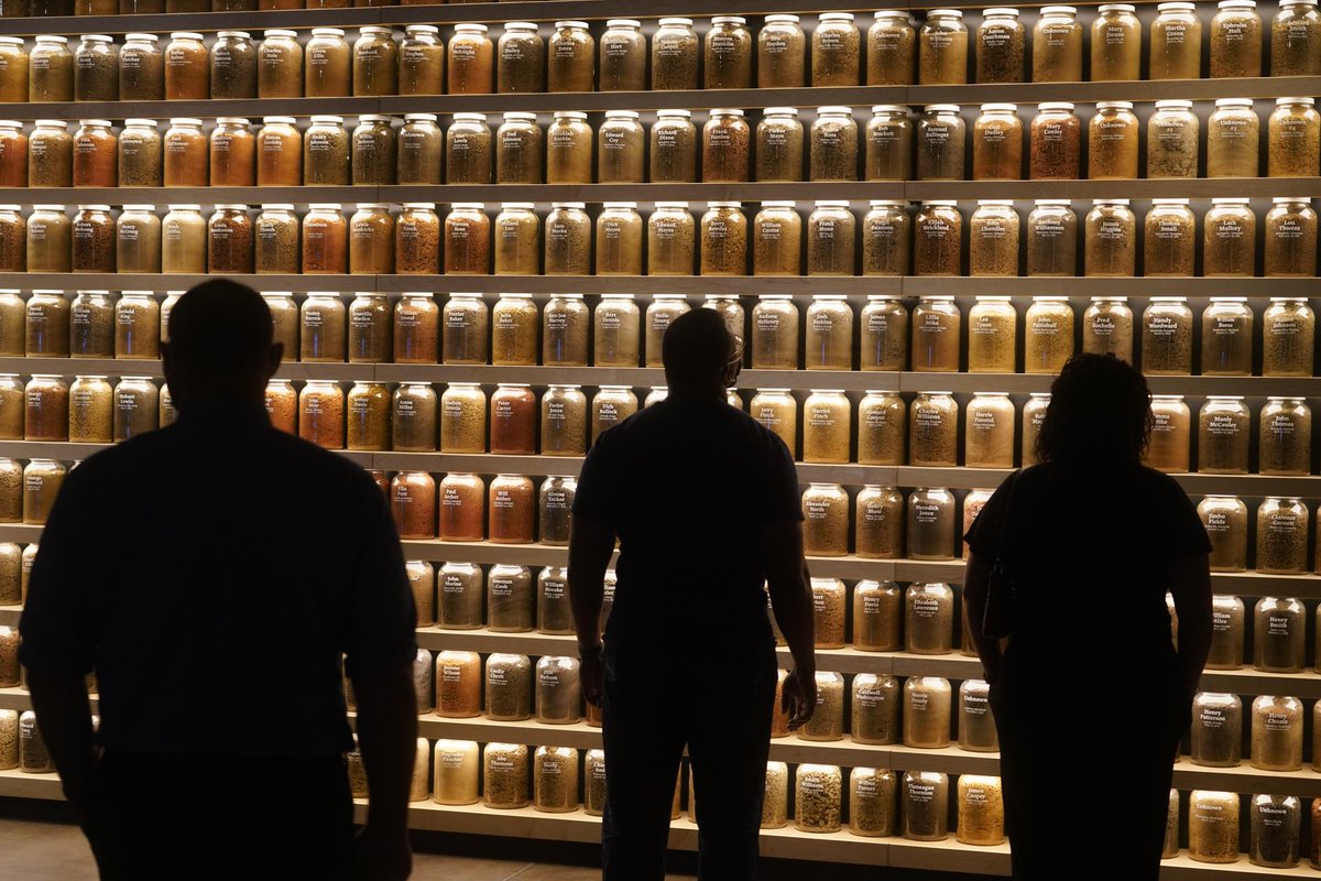 LegacySites's tweet image. Hundreds of jars of soil memorializing people killed in racial terror lynchings across the U.S., on display at the Legacy Museum in Montgomery, Alabama.