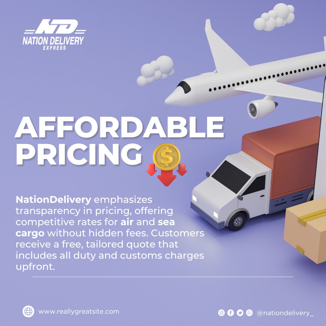 NationDelivery_'s tweet photo. We emphasizes transparency in pricing, offering competitive rates for air and sea cargo without hidden fees.

Customers receive a free, tailored quote that includes all duty and customs charges upfront.

choosen #freight #logistics #transportation #cargo #boeing https://t.co/kQG61pAsIf