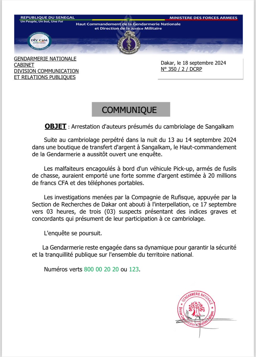 🚨👨🏿‍✈️🚔arrestation de présumés auteurs de cambriolage à Sangalkam