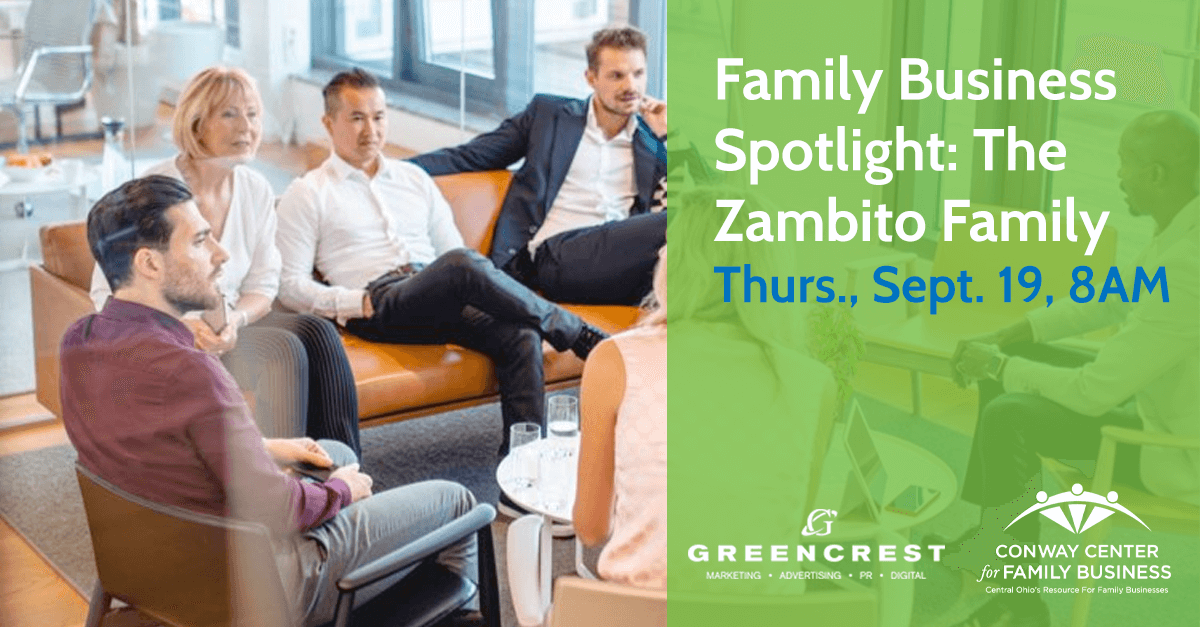 GREENCREST's tweet photo. On September 19, GREENCREST in partnership with @ConwayFamilyBiz, will sponsor a discussion with John Zambito, founder of ZSG, and his sons Ben and Max. They will address topics such as the sons entering the #familybusiness, succession planning and more:
https://t.co/VL8QWSXodY https://t.co/AI55rvUdWK
