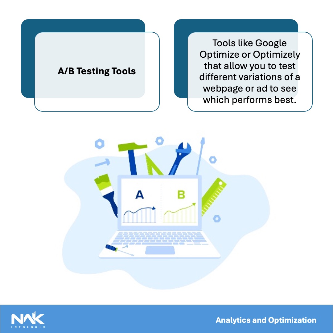 nakinfologix's tweet image. A/B Testing Tools: Tools like Google Optimize or Optimizely that allow you to test different variations of a webpage or ad to see which performs best.
#TestingTools #OptimizationTools