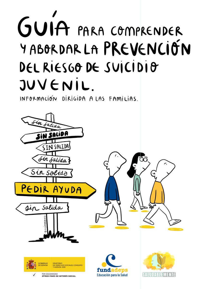 FUNDADEPS's tweet photo. 🆕 Guía para la #prevención del riesgo de #suicidio juvenil

El suicidio es la 1ª causa de muerte no natural en jóvenes de 15-29 años en España. Esta guía ofrece información, apoyo y recursos a familiares y amig@s de jóvenes con malestar emocional y psicológico importante. https://t.co/qmekRCBabk