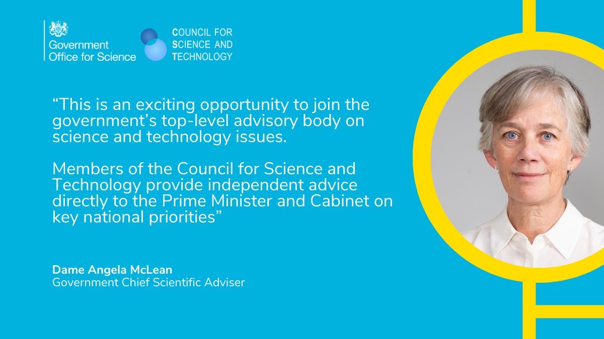 Government Office for Science (@uksciencechief) on Twitter photo The Council for Science and Technology is seeking new members! This is a fantastic opportunity to apply your expertise to help put science and tech advice at the heart of decision making.
Apply now: …for-public-appointment.service.gov.uk/roles/8395. Applications close at midday on the 7th of October. The Council for Science and Technology is seeking new members! This is a fantastic opportunity to apply your expertise to help put science and tech advice at the heart of decision making.
Apply now: …for-public-appointment.service.gov.uk/roles/8395. Applications close at midday on the 7th of October.