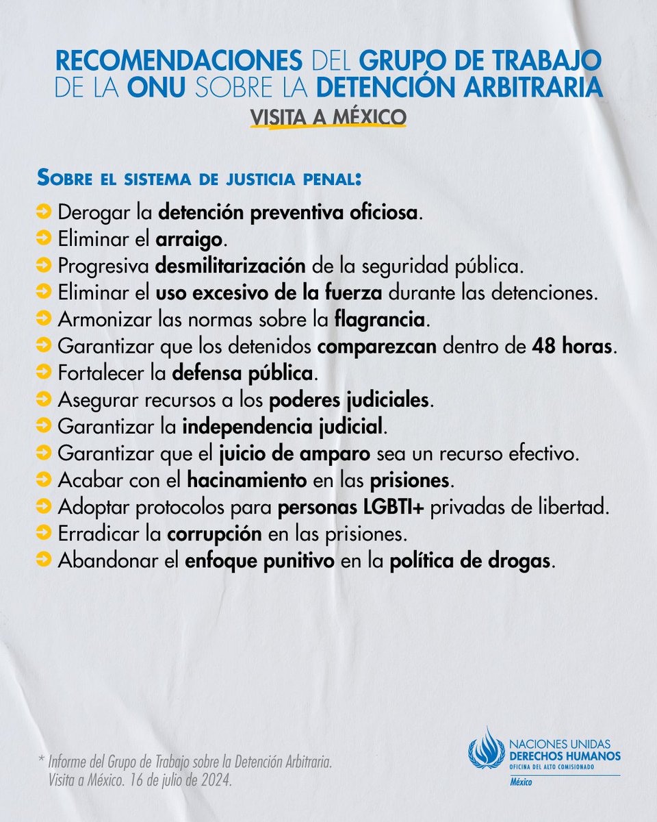 🔍 Descubre las recomendaciones para México sobre el sistema de #JusticiaPenal, tras la visita del Grupo de Trabajo de la ONU sobre #DetenciónArbitraria.  

🔗Consulta el informe completo aquí: bit.ly/3TtL7HG